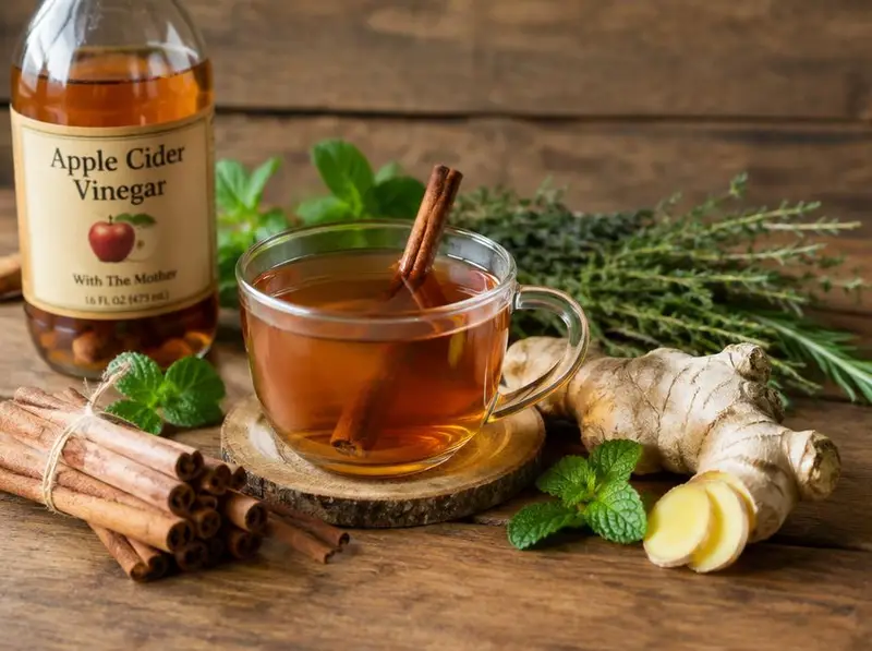 Natural remedies: cinnamon tea, apple cider vinegar, ginger