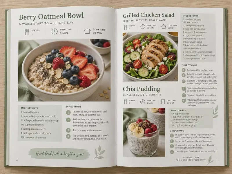 Inside pages of the cookbook
